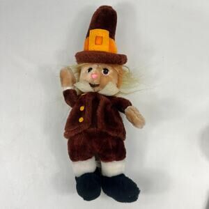Wonder Toys Vtg Pilgrim Plush Doll 17" Thanksgiving Holiday Decor Brown Figure